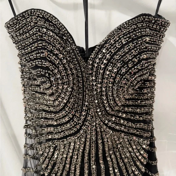 Pronovias Black Strapless Dress with Silver - Atos style 48- Beading size 4 - Picture 4 of 15